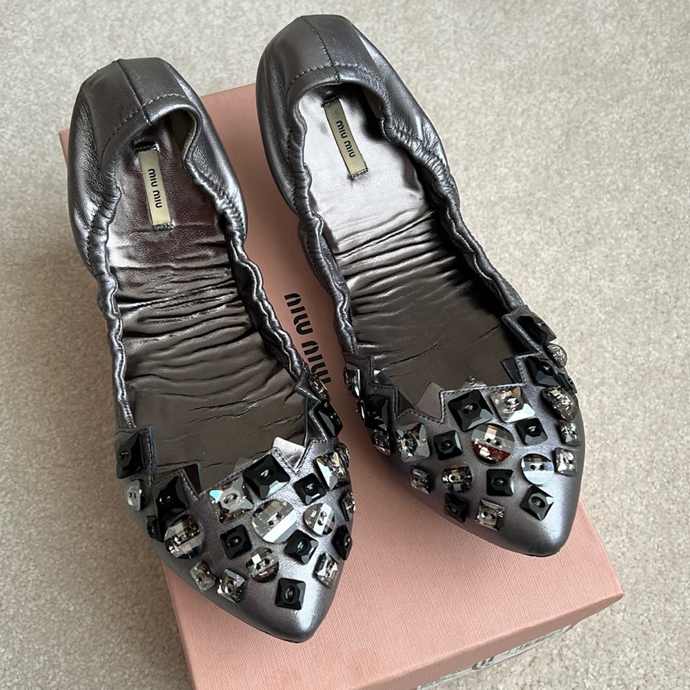 Miu Miu Button Jeweled Ballet Flats 41